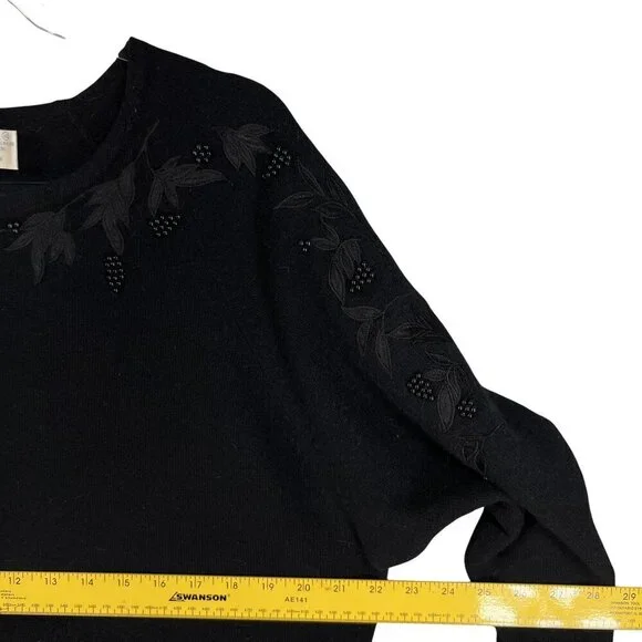 Robert Scott Women L Black Embroidered Beaded Lambswool Angora Sweater Fairygoth - Picture 10 of 16